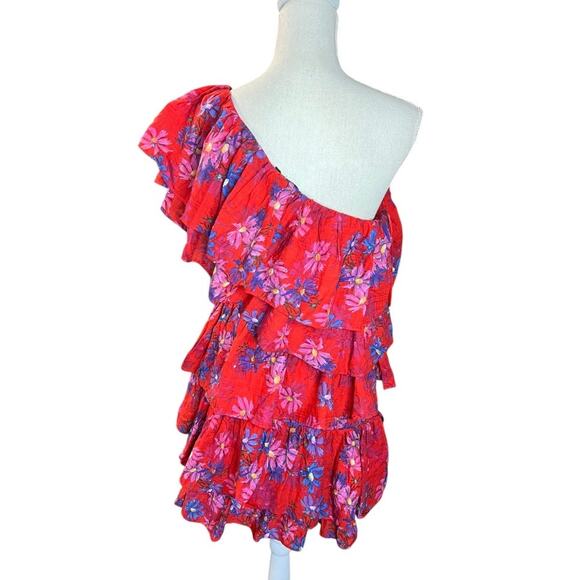 Endless Rose red floral One Shoulder Mini Dress Tiered Ruffle NEW summer - Picture 5 of 11